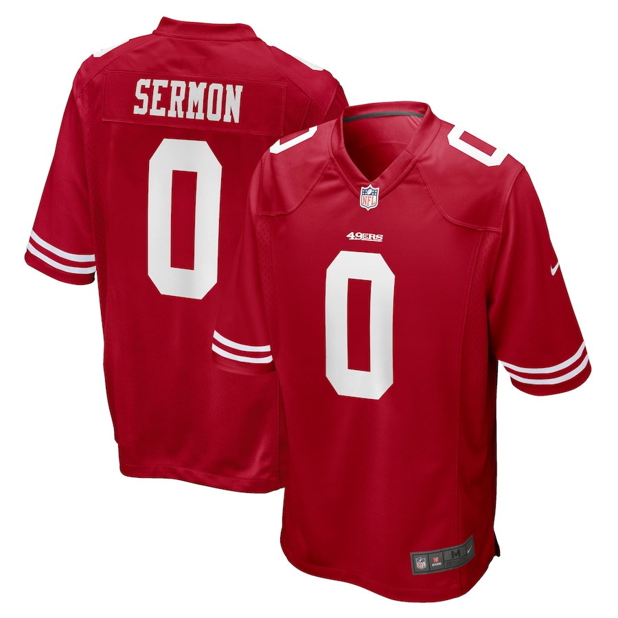 Mens San Francisco 49ers #5 Trey Sermon Nike Scarlet 2021 NFL Draft Pick Game Jersey